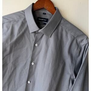 Ermenegildo Zegna Grey Patterned Men's Slim Fit Dress Shirt Size Large L